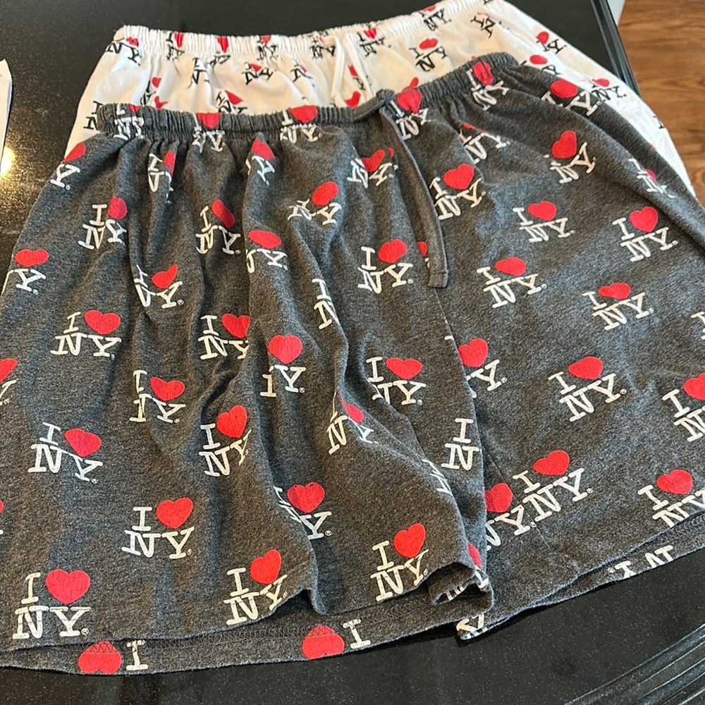 I Love NY Pajama Shorts 2 pairs adult large and adult medium